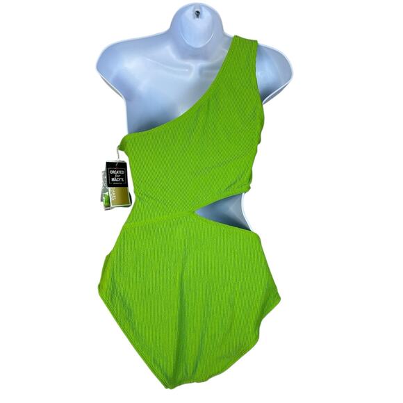Michael MK Textured One Shoulder Cutout One Piece Swimsuit Green Women 12 NWT - Picture 4 of 9